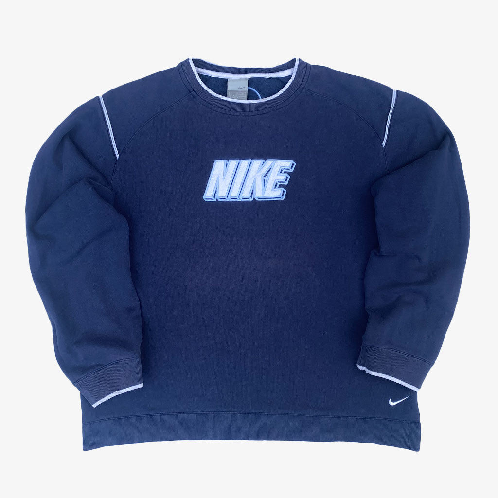 Vintage Nike Pullover Big Swoosh 00s S in dunkelblau | Vintage Online Shop Unique-Resale