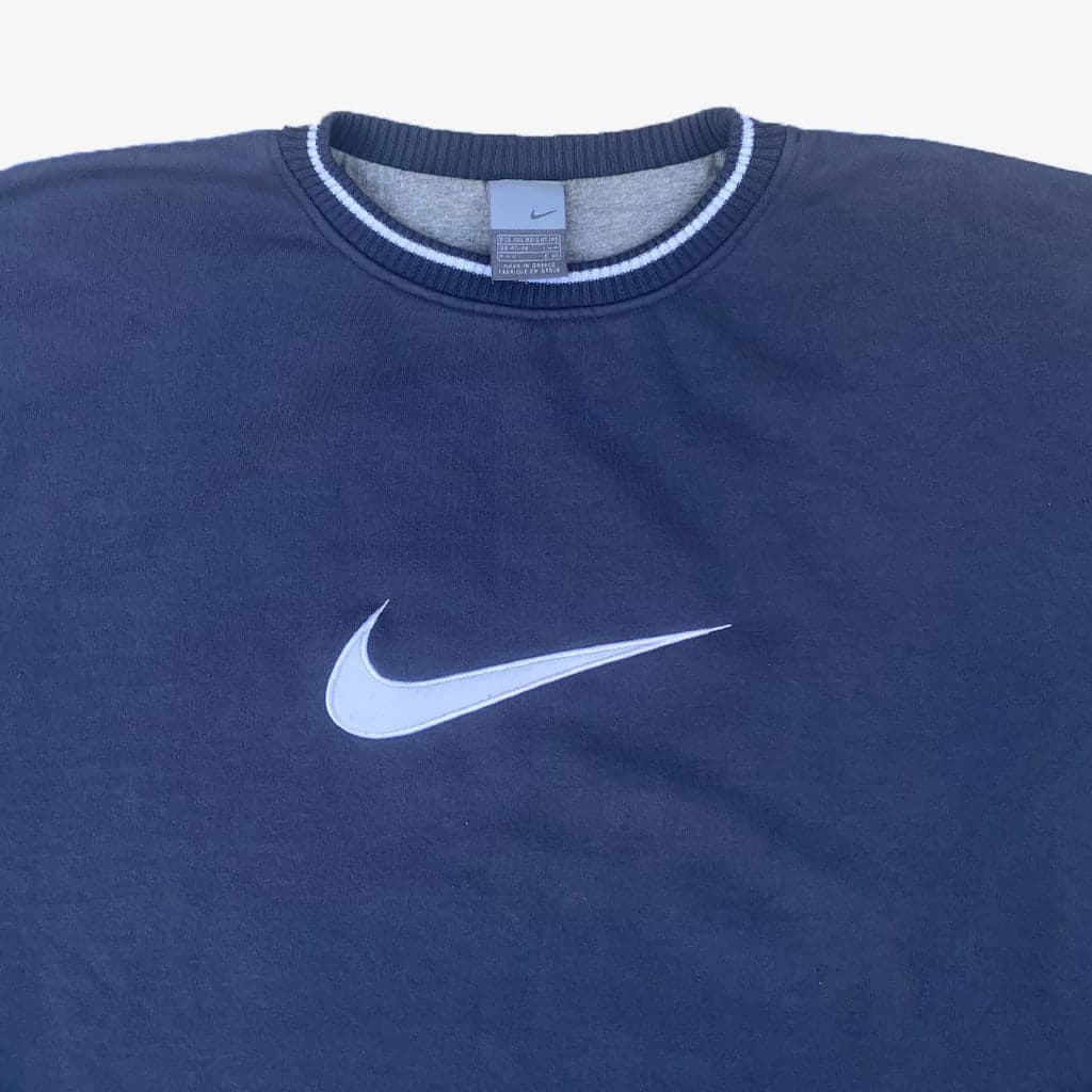 Vintage Nike Pullover Big Swoosh 00s XXL in dunkelblau | Vintage Online Shop Unique-Resale