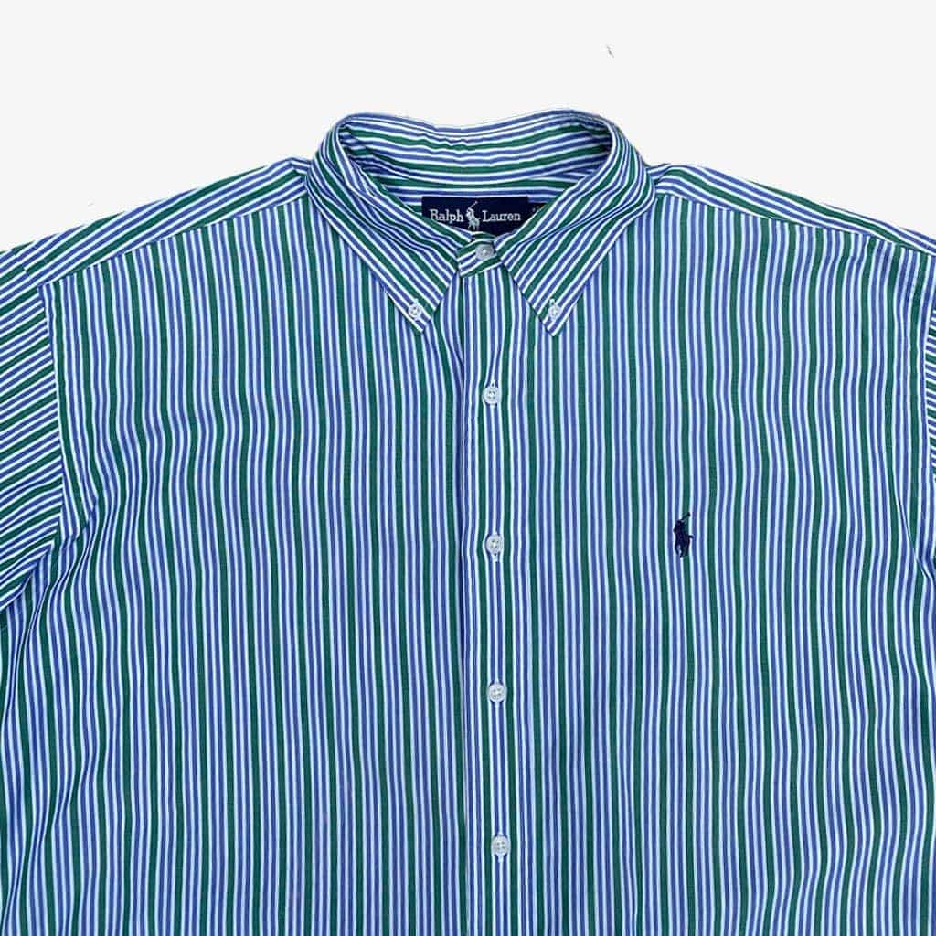 Vintage Polo Ralph Lauren Hemd Blake L in blau mit grün/blauen Streifen | Vintage Online Shop www.unique-resale.com