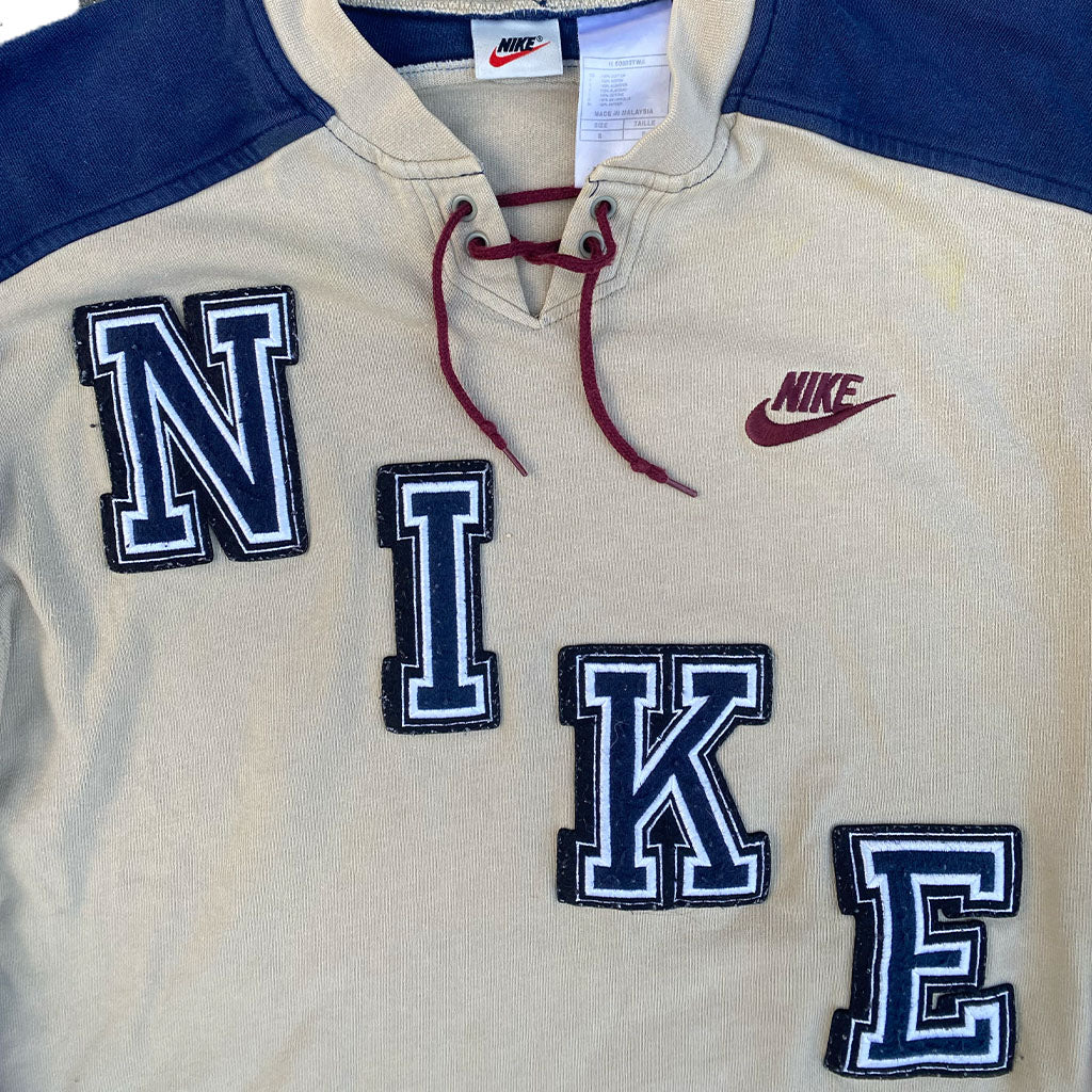 Vintage RARE Nike Pullover 90s S in beige | Vintage Online Shop www.unique-resale.com