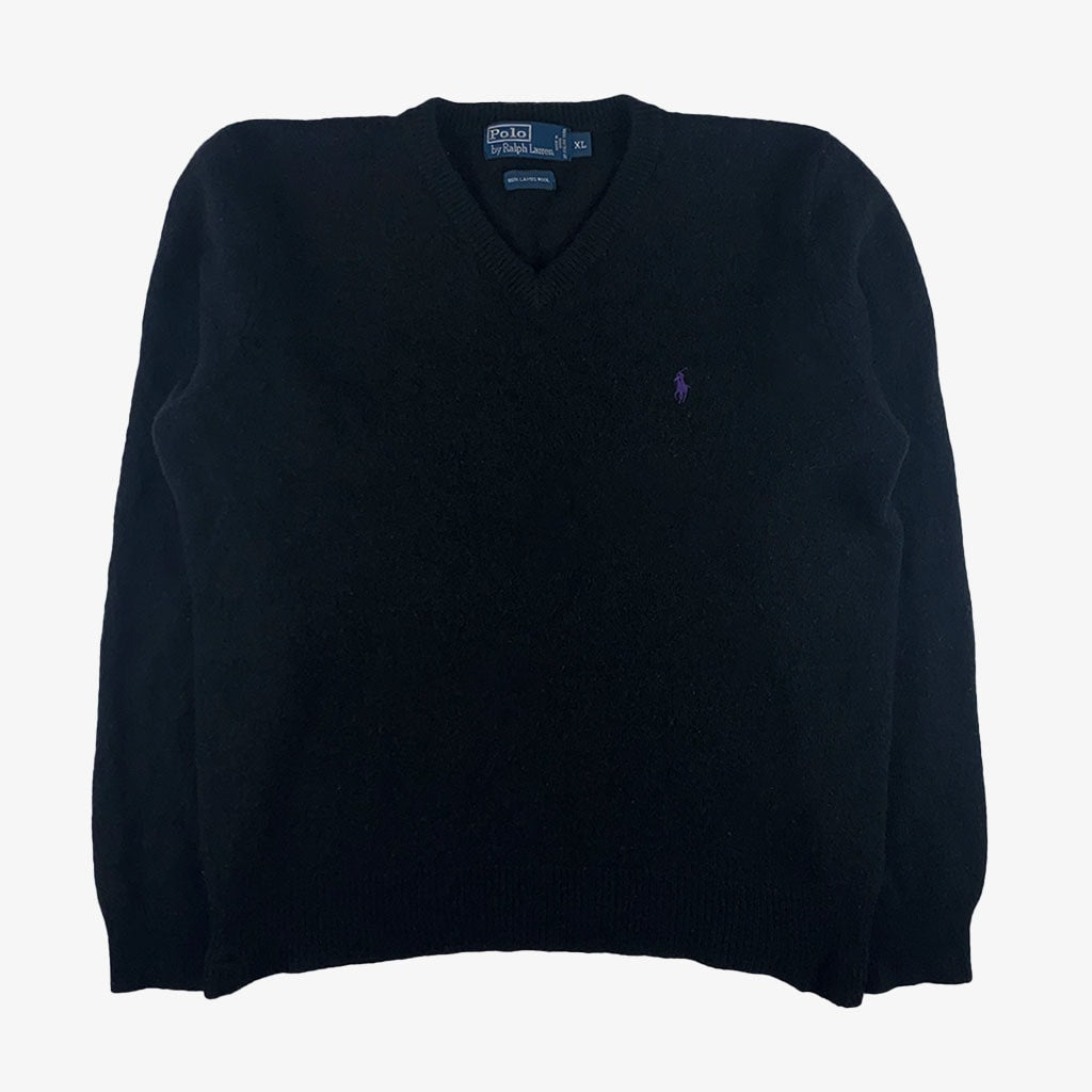 Vintage Polo Ralph Lauren Strickpullover XL in schwarz vorne | Vintage Online Shop Unique-Resale aus Deutschland