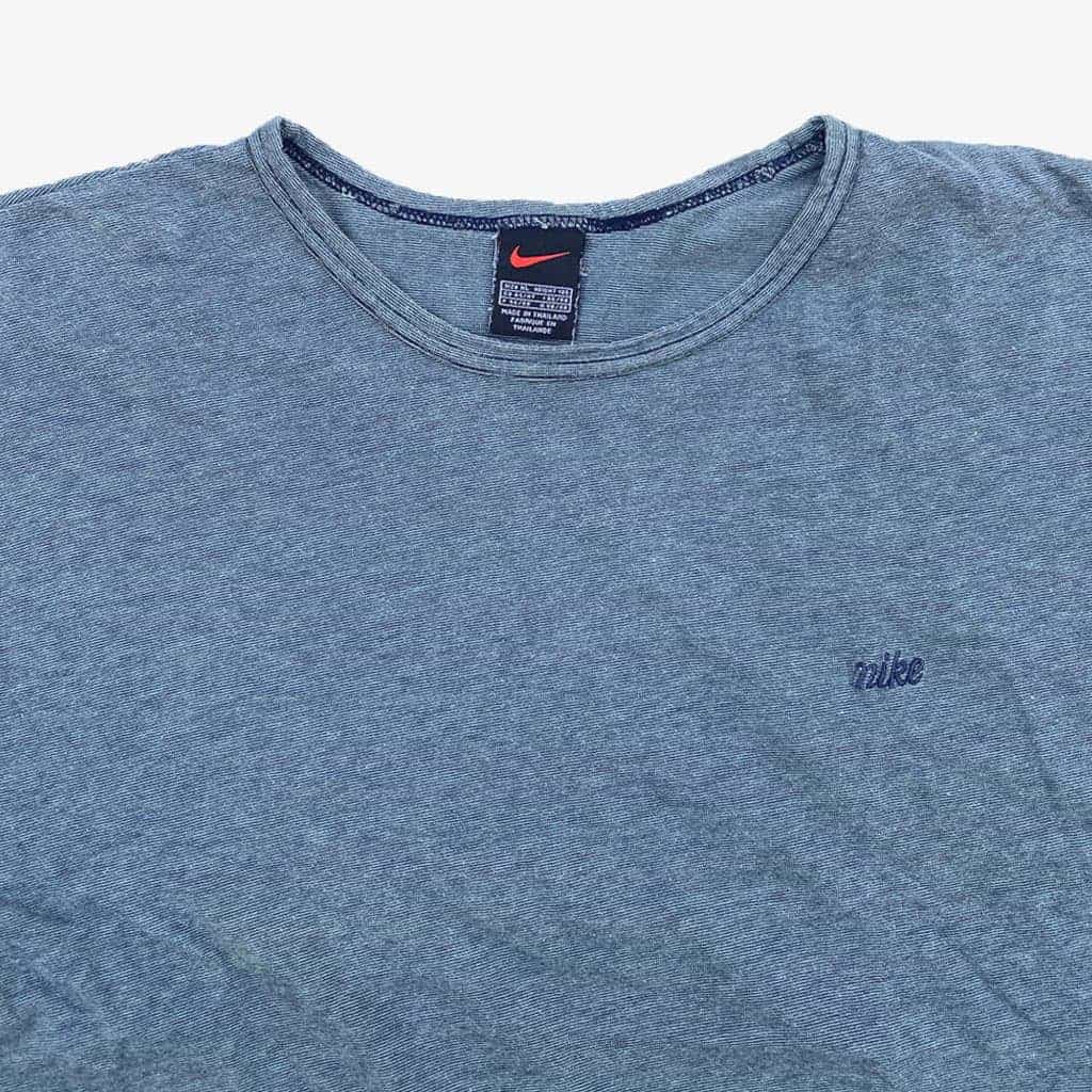 Vintage Nike T-Shirt Spellout 90s XL in blau meliert | Vintage Online Shop Unique-Resale