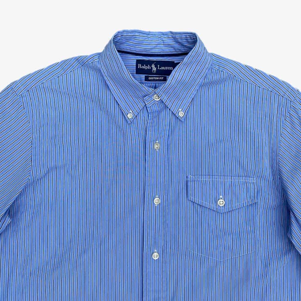 Vintage Polo Ralph Lauren Hemd Custom Fit M in blau mit Streifen | Vintage Online Shop www.unique-resale.com