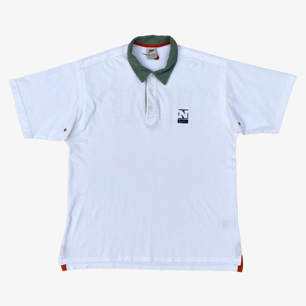 Vintage RARE Nike Poloshirt Big Backlogo 00s XL in weiß | Vintage Online Shop Unique-Resale