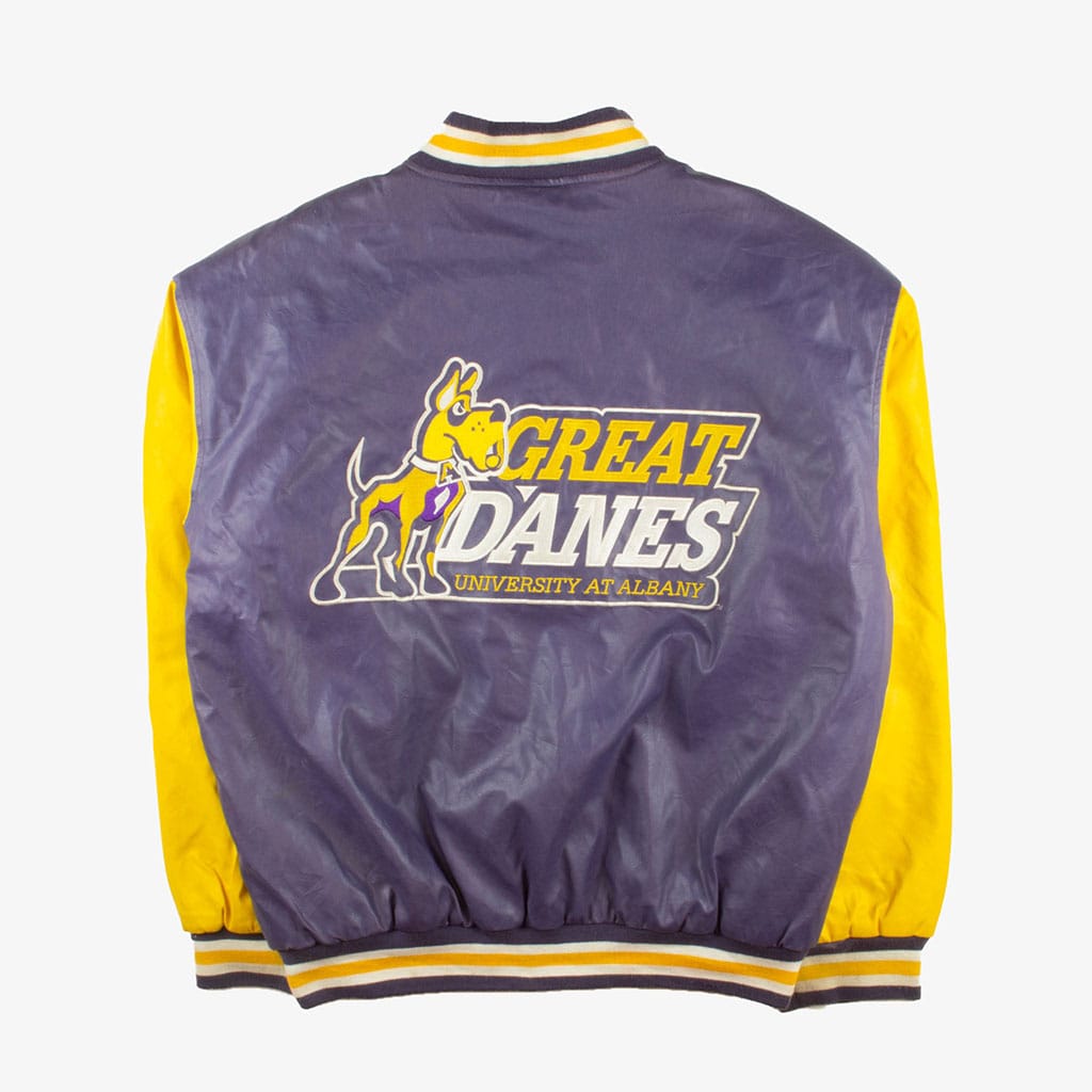 Vintage Great Danes Collegejacke M Lila/Orange Logo hinten