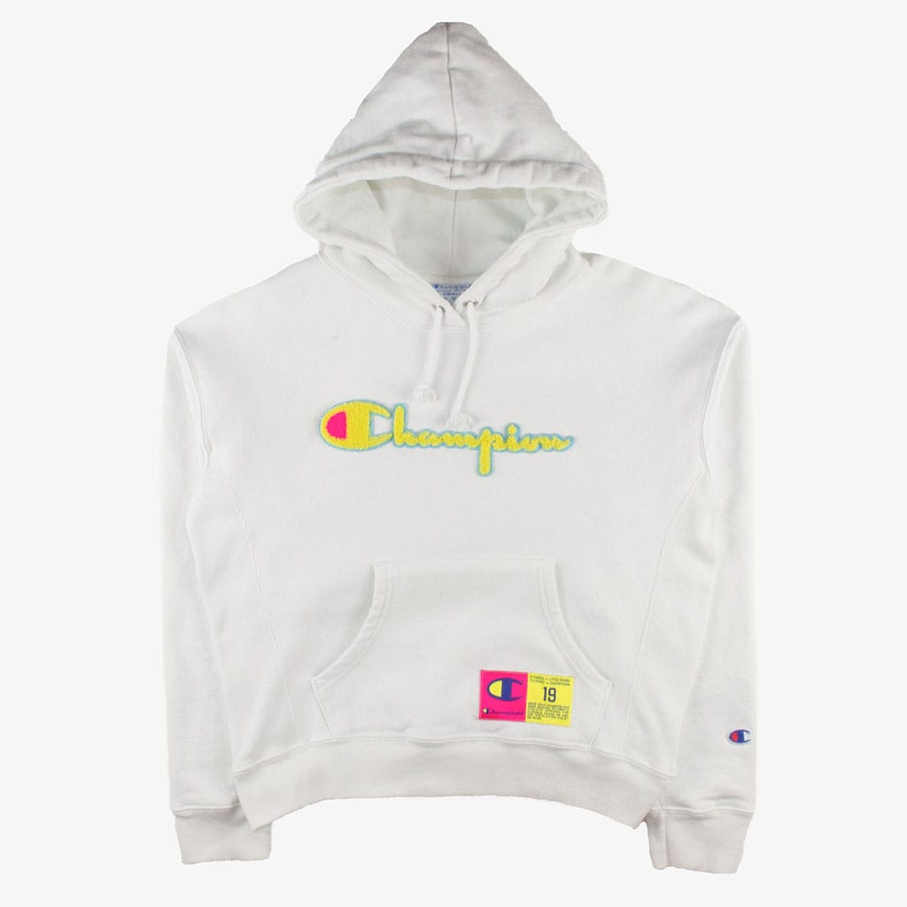  Vintage Champion Hoodie S Weiß Vorne Logo