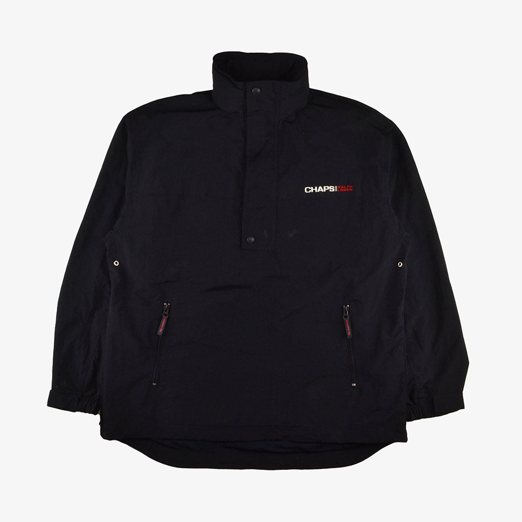  Vintage Polo Ralph Lauren Chaps Windbreaker M in schwarz vorne mit Chaps Logo | Vintage Online Shop Unique-Resale