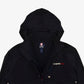  Vintage Polo Ralph Lauren Chaps Windbreaker M in schwarz vorne mit Chaps Logo mit Kapuze und 1/3 Zipper und Reißverschluss am Kragen | Vintage Online Shop Unique-Resale