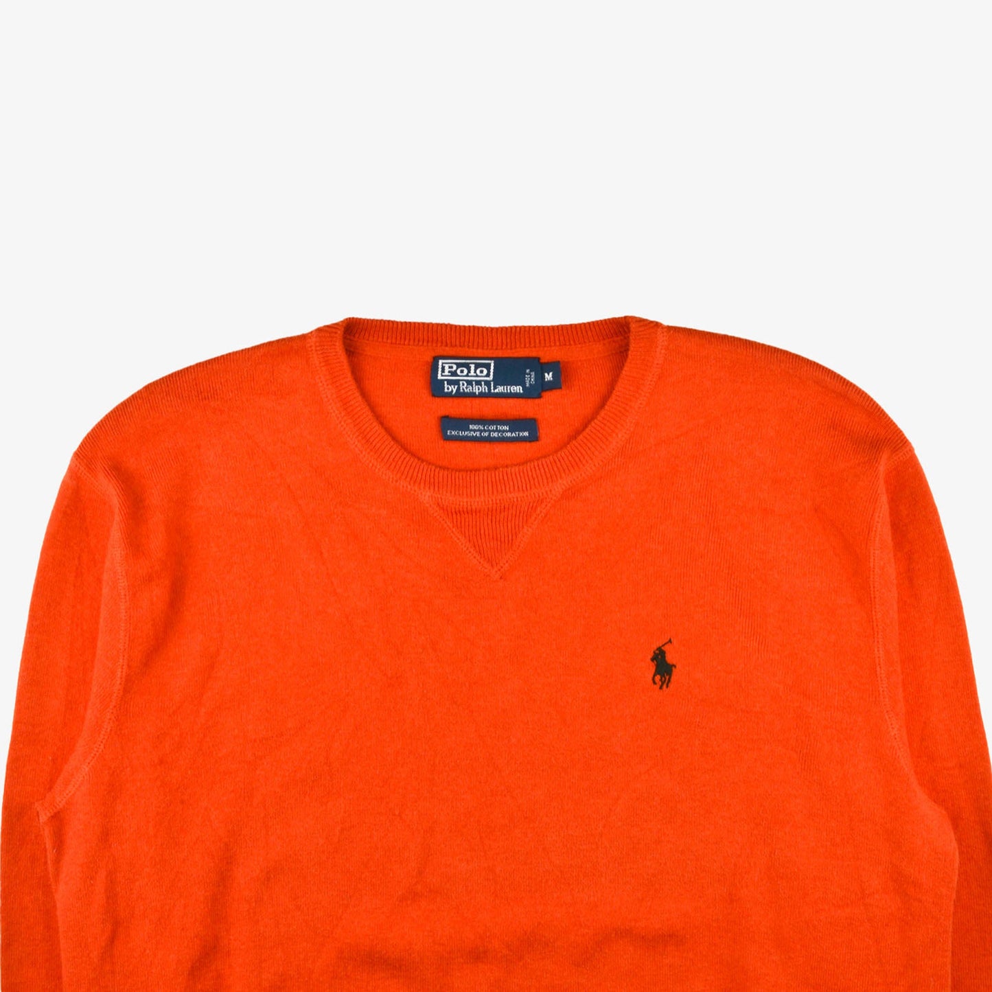 Vintage Polo Ralph Lauren Pullover L orange vorne Logo close | Vintage Online Shop Unique-Resal