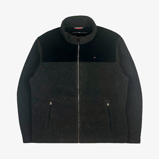 Vintage Tommy Hilfiger Fleece Jacke L in grau/schwarz | Vintage Online Shop Unique-Resale 