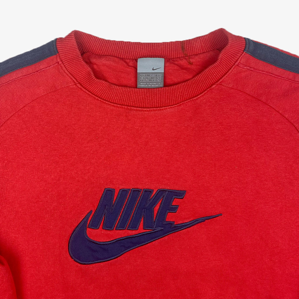 Vintage Nike Pullover Big Swoosh 00s L in rot | Vintage Online Shop Unique-Resale